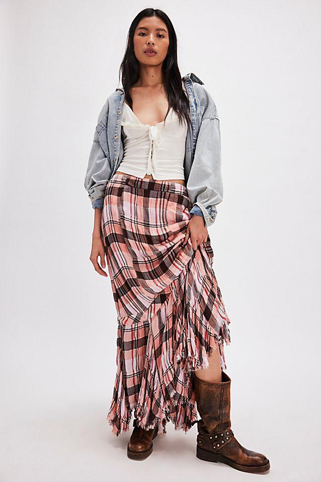 Bordeaux Plaid Maxi Skirt by FREE PEOPLE