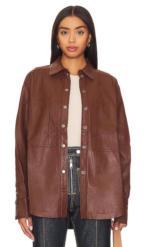Free People Easy Rider Faux Leather Shacket in Cognac by FREE PEOPLE