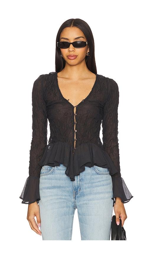 Free People Elias Smocked Blouse in Black by FREE PEOPLE