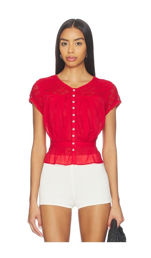 Free People Glimmer Embroidered Top in Red by FREE PEOPLE