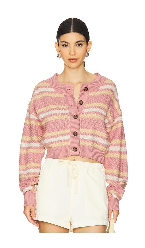 Free People Lila Stripe Cardi in Pink by FREE PEOPLE