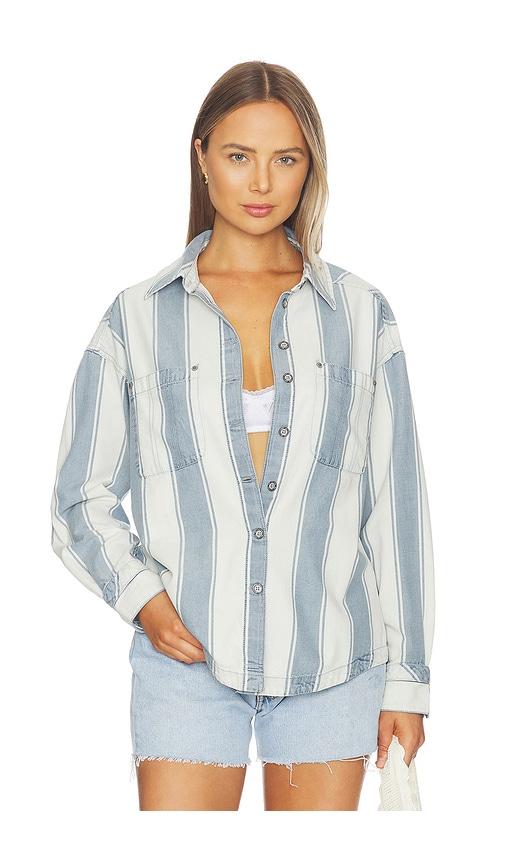 Free People X Crossroads Striped Shirt in Blue by FREE PEOPLE