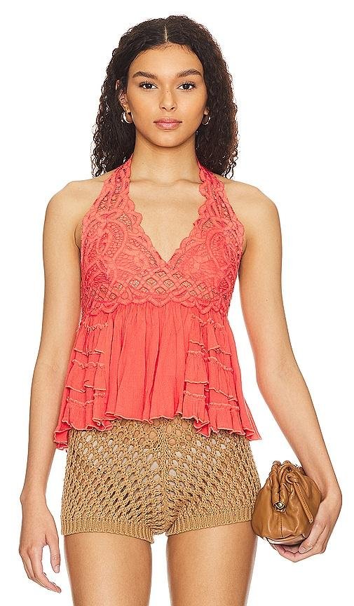 Free People X Intimately FP Adella Halter Cami In Emberglow in Coral by FREE PEOPLE