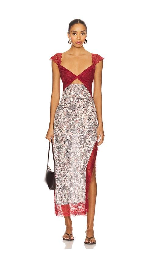 Free People x Intimately FP Suddenly Fine Maxi Slip Dress In Birch Combo in Nude,Red by FREE PEOPLE