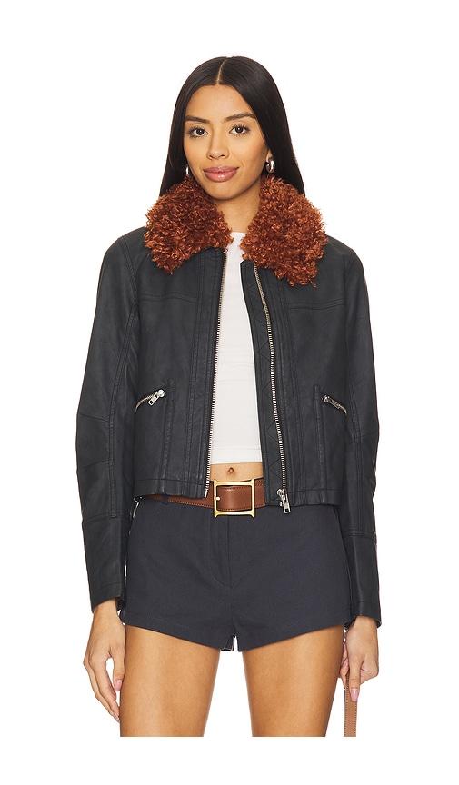 Free People x REVOLVE Jayce Faux Leather Jacket With Faux Fur Trim in Black by FREE PEOPLE