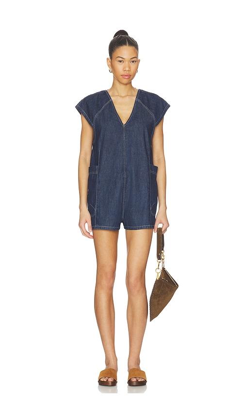 Free People x We The Free Free Fall Denim Romper in Navy by FREE PEOPLE