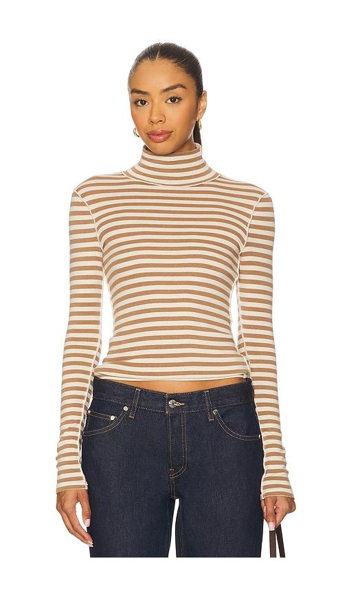 Free People x We The Free Good Good Turtle Stripe Top In Otter & Tea in Tan by FREE PEOPLE