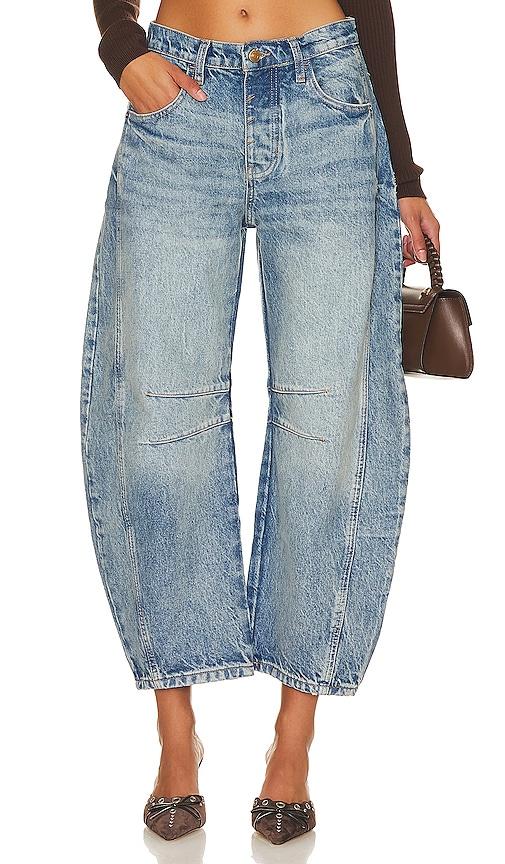 Free People x We The Free Good Luck Mid Rise Barrel Jeans in Denim-Light by FREE PEOPLE