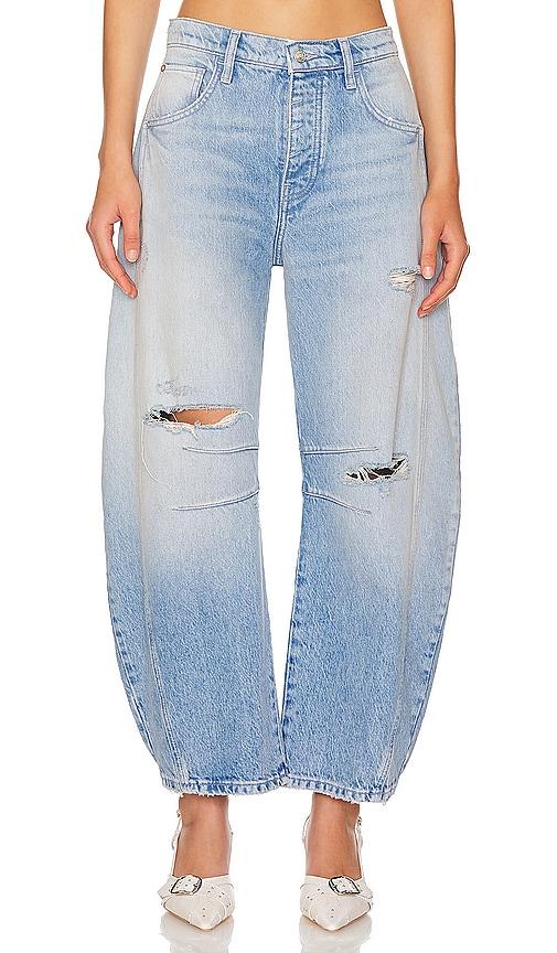 Free People x We The Free Good Luck Mid Rise Barrel Jeans in Denim-Light by FREE PEOPLE