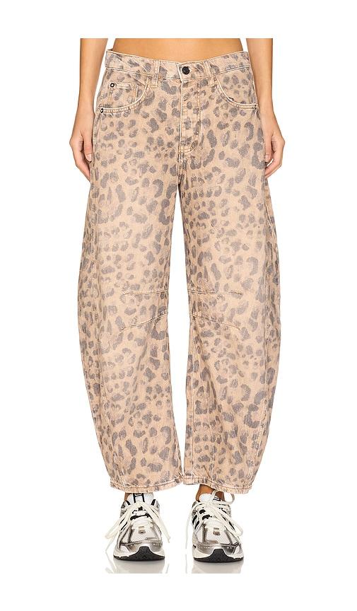 Free People x We The Free Good Luck Printed Mid Rise Barrel In Brown in Brown by FREE PEOPLE