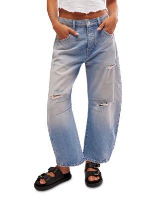Good Luck High Rise Cropped Wide Leg Barrel Jeans in Barnyard Blue by FREE PEOPLE