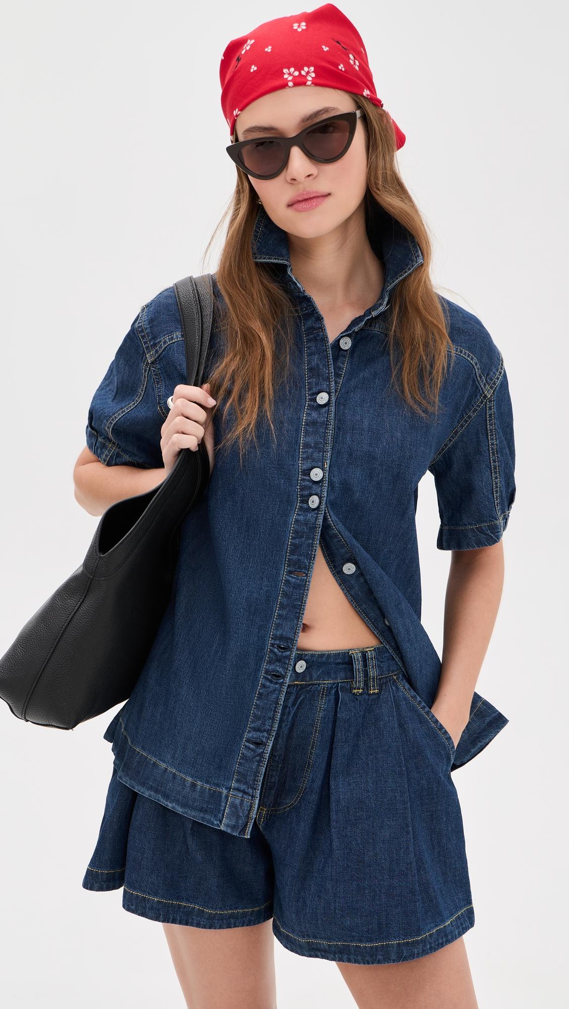 Griselda Denim Button Down and Shorts Set by FREE PEOPLE