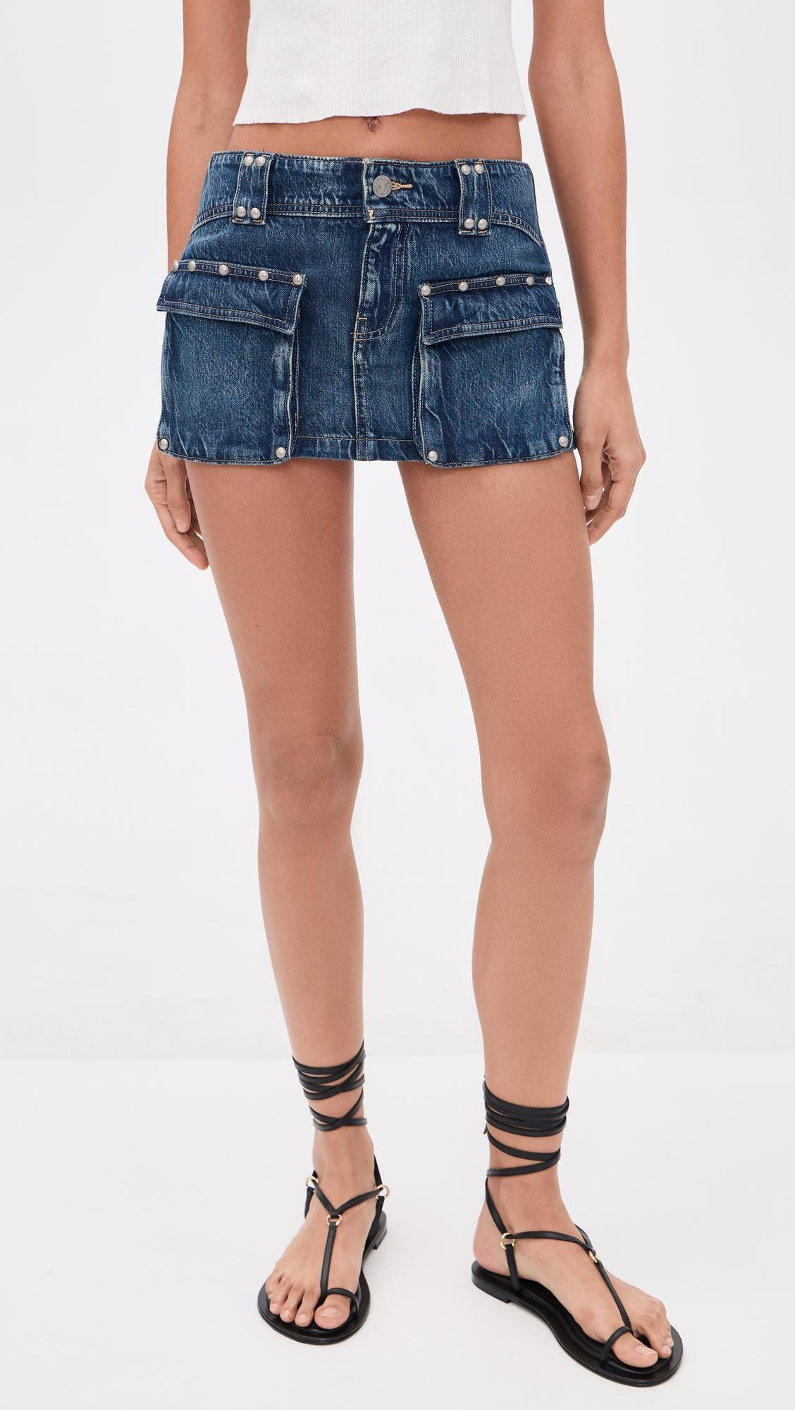 Hera Studded Denim Mini Skirt by FREE PEOPLE
