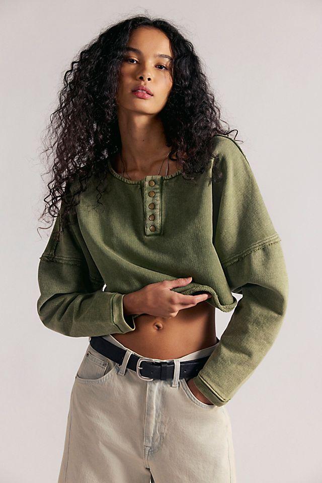 Katie Cropped Henley Sweatshirt by FREE PEOPLE
