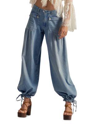Lotus Mid Rise Balloon Jeans in Bijou Blue by FREE PEOPLE