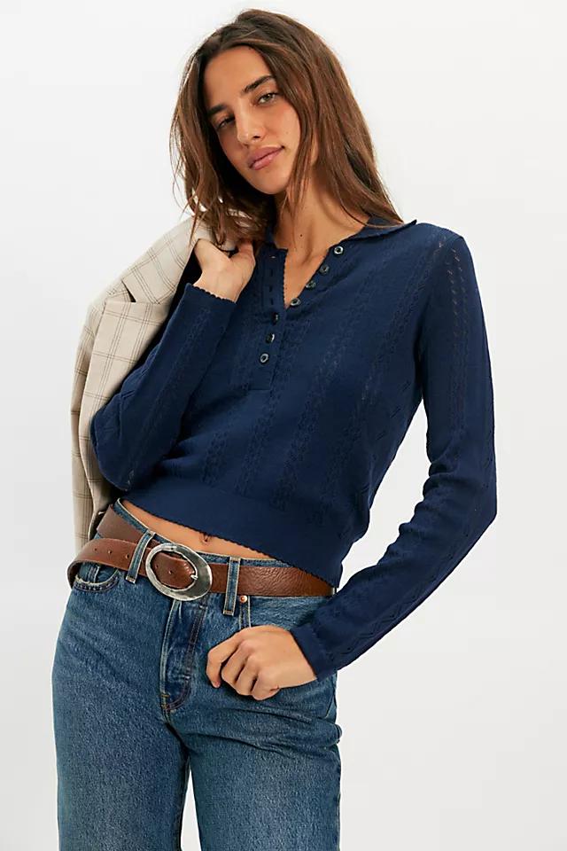 Madi Pointelle Knit Polo by FREE PEOPLE