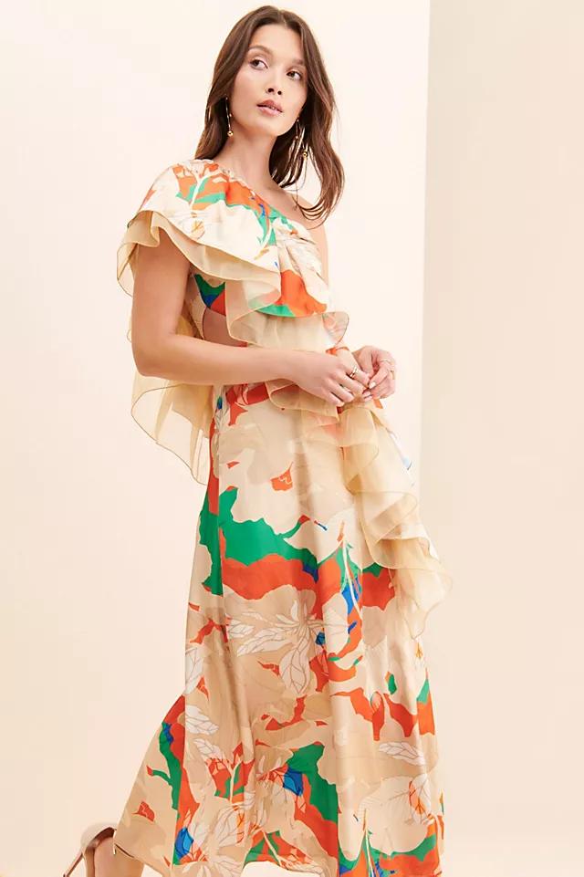 Mandira Wirk Ruffled One-Shoulder Floral Dress by FREE PEOPLE Mandira Wirk Ruffled One-Shoulder Floral Dress by FREE PEOPLE