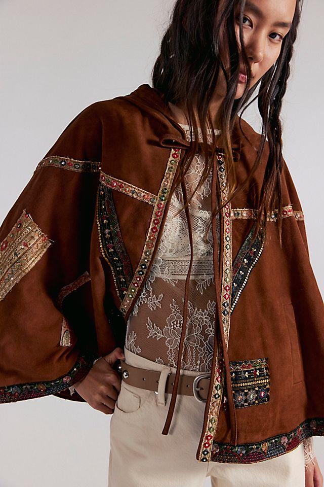 Nigel Preston Suede Embroidered Cape by FREE PEOPLE