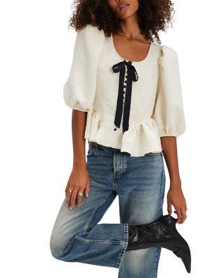 Pamela Embroidered Bow Trim Top by FREE PEOPLE