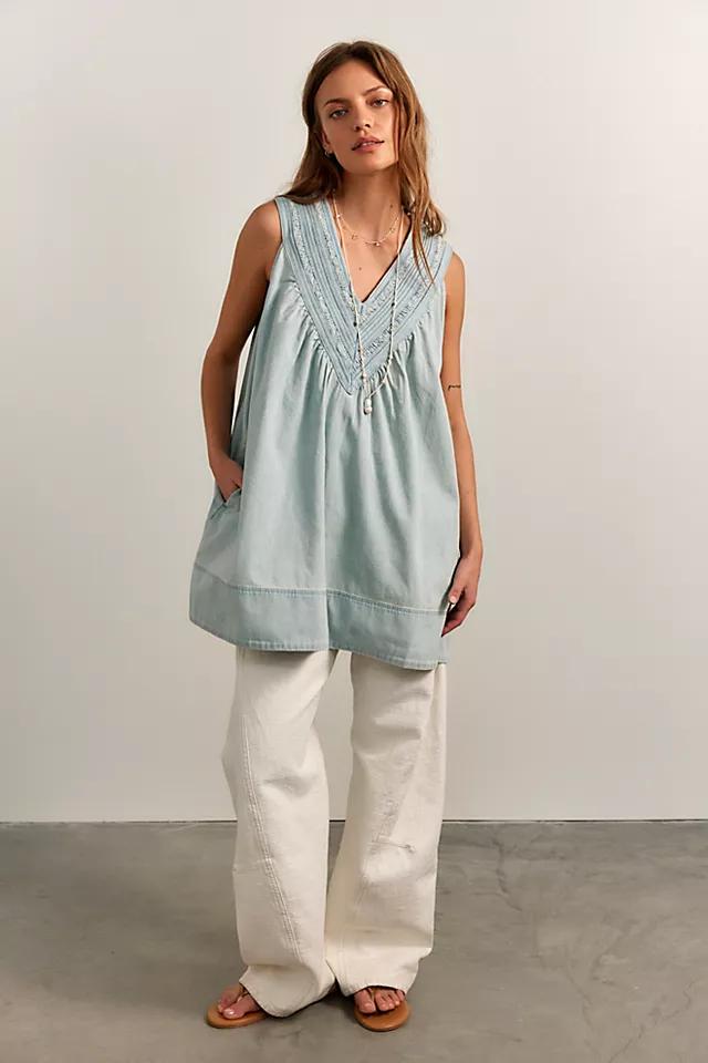 Preston Pleated Denim Mini Dress by FREE PEOPLE