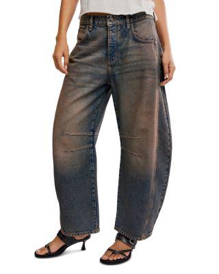 We The Free Good Luck Mid Rise Barrel Jeans in Lost by FREE PEOPLE