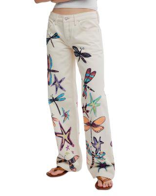 We The Free Tennessee Low Rise Illusions Jeans in Floral Canvas by FREE PEOPLE