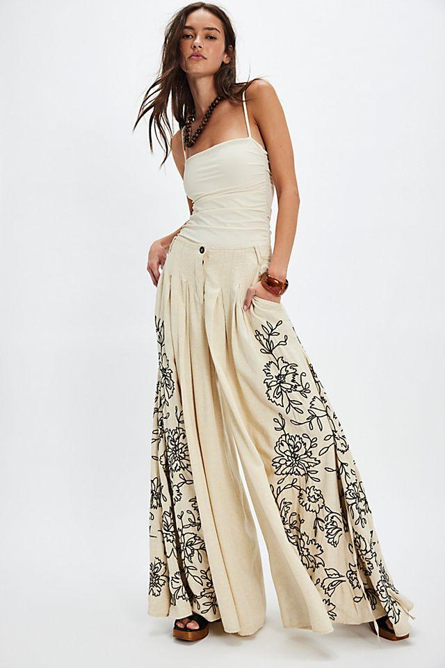 What You Know Embroidered Wide-Leg Pants by FREE PEOPLE