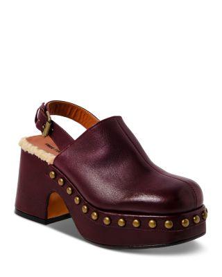 Women's Autumn Square Toe Studded & Faux Fur Trim High Heel Platform Clogs by FREE PEOPLE