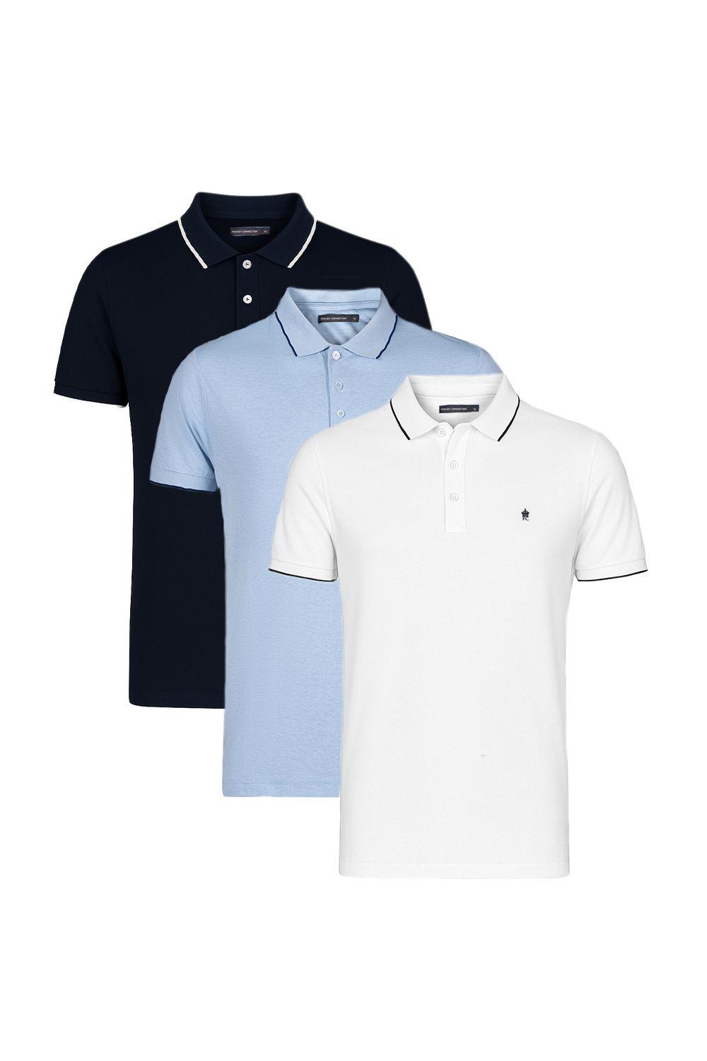 3 Pack Cotton Short Sleeve Pique Polo Shirts by FRENCH CONNECTION