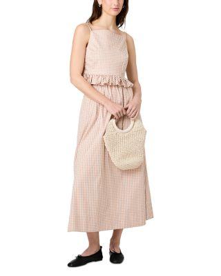 Lilah Gingham Ruffle Peplum Top & Rhodes Ruched Waist Midi Skirt by FRENCH CONNECTION