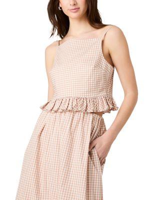 Lilah Stretch Cotton Petite Gingham Ruffle Peplum Top by FRENCH CONNECTION