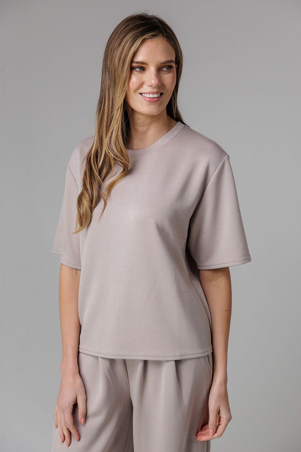 Luxe Short Sleeve Crew Neck Pinched Top by FRENCH CONNECTION