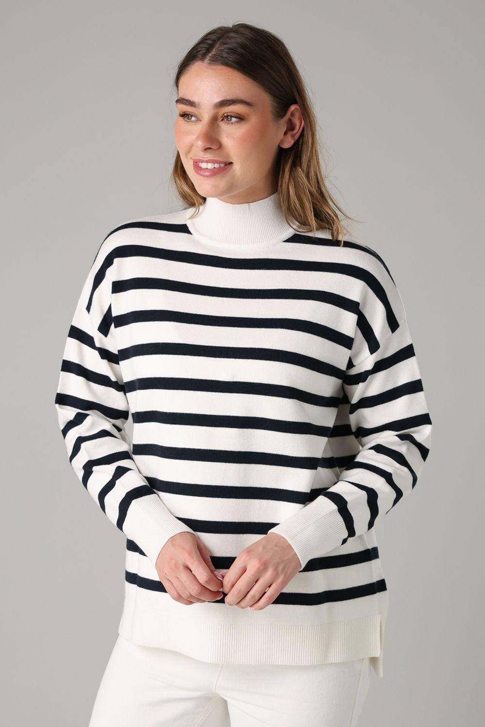 Oversized High Neck Cosy Striped Long Sleeve Jumper by FRENCH CONNECTION