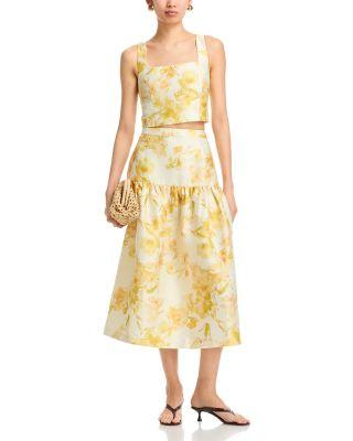 Structured Taffeta Sophie Flower Cropped Top & Midi Skirt by FRENCH CONNECTION