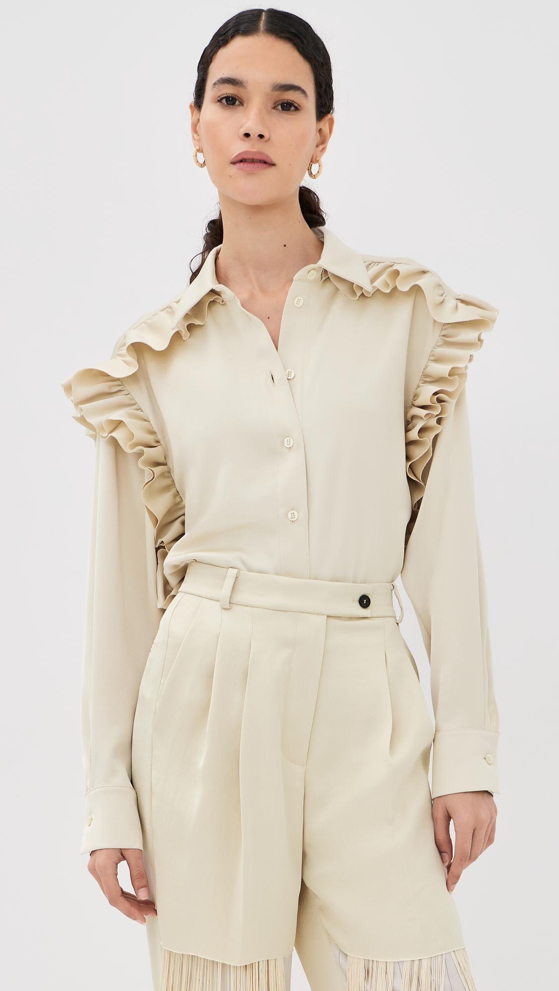 Satin Ruffled Button Down Shirt by FRENKEN