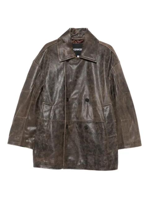 double-breasted leather coat by FRENKEN