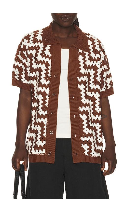 Frescobol Carioca Pinto Cotton Crochet Cardigan in Brown by FRESCOBOL CARIOCA