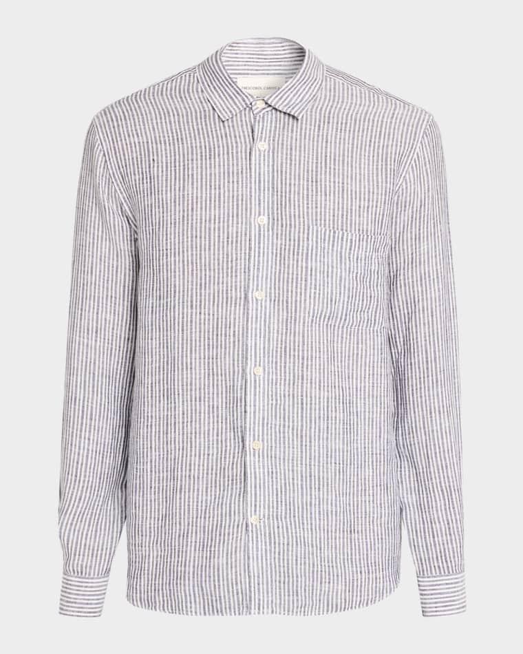Men's Telles Linen Stripe Button-Down Shirt by FRESCOBOL CARIOCA