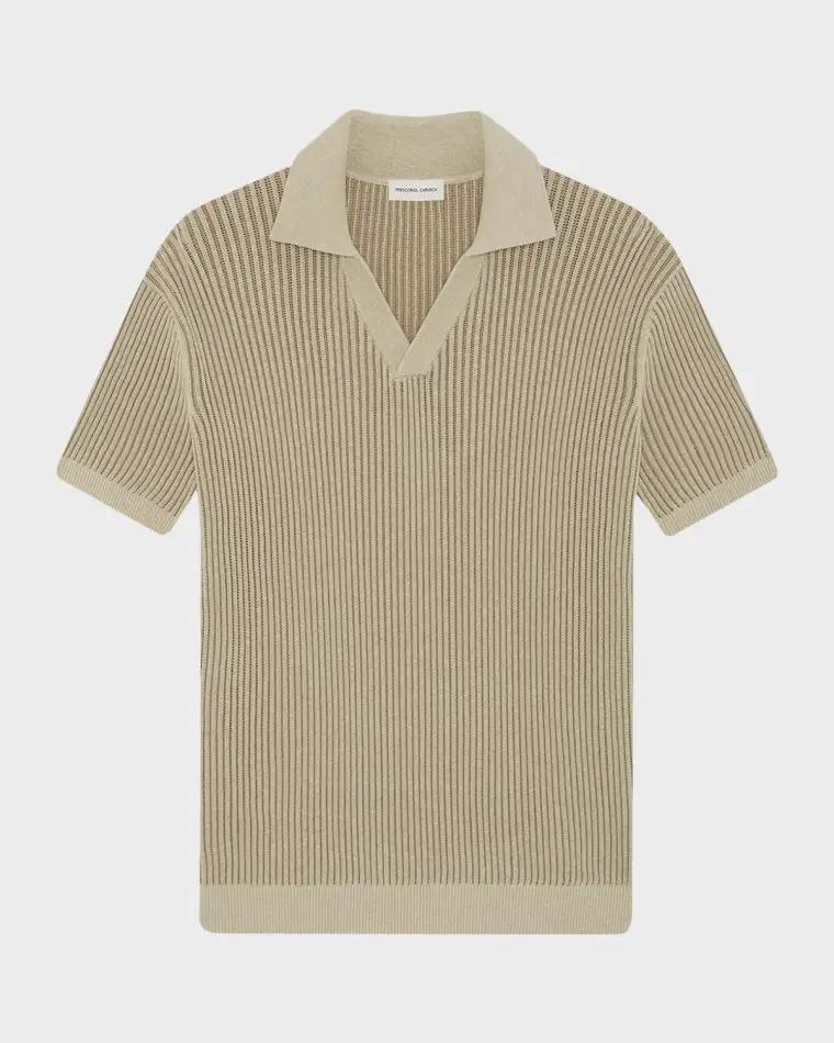 Rino Cotton\Cashmere Rib-Knit Polo Sweater by FRESCOBOL CARIOCA