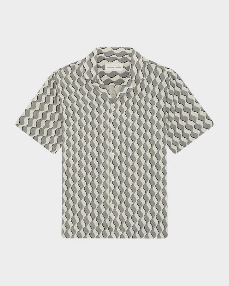 Roberto Geometric Linen Button-Down Shirt by FRESCOBOL CARIOCA