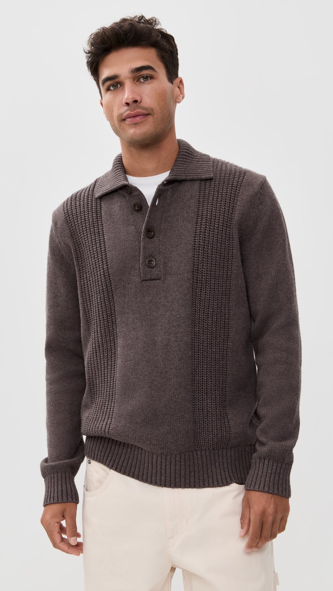 Romano Cotton Blend Long Sleeve Half Placket Polo by FRESCOBOL CARIOCA