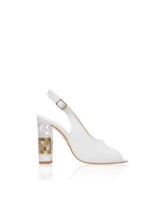 Women's Zara White Slingback Peep Toe Pearl Heel Sandal by FREYA ROSE