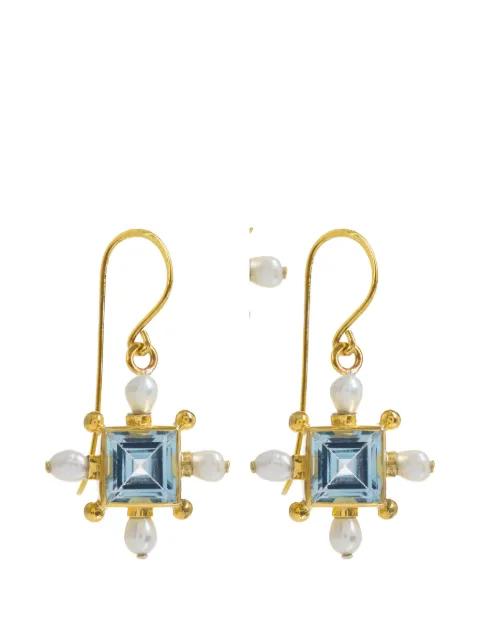 cross blue-topaz pearl earrings by FREYA ROSE