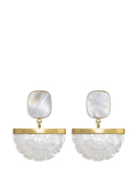 hand carved mother of pearl rose earrings by FREYA ROSE