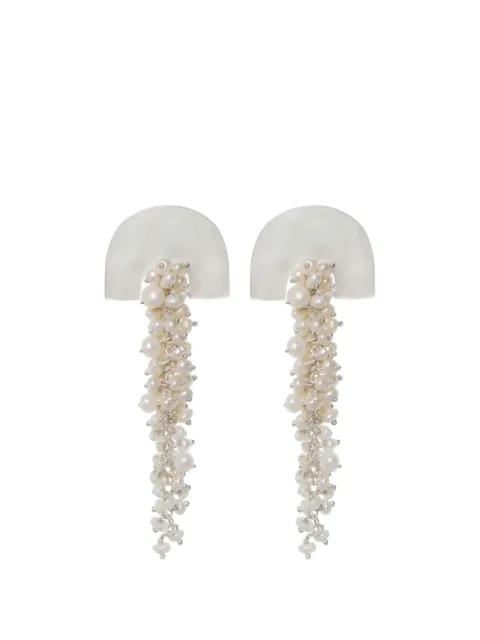 long Hakuro mother-of-pearl pearl drop earrings by FREYA ROSE