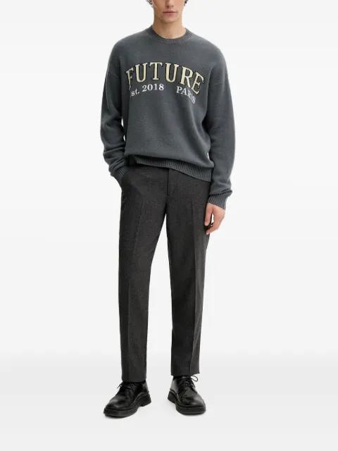 embroidered-logo crew neck sweater by FROM FUTURE