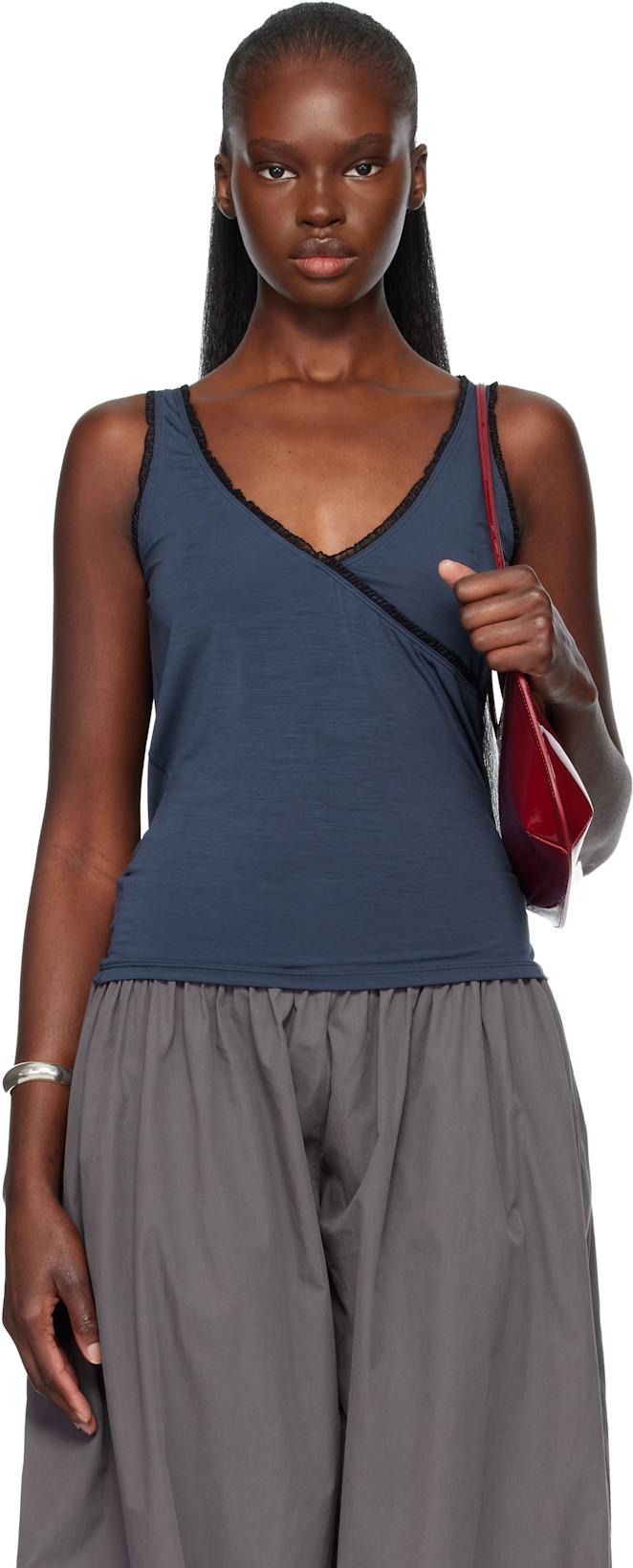 Navy Frill Wrap Tank Top by FRUITY BOOTY