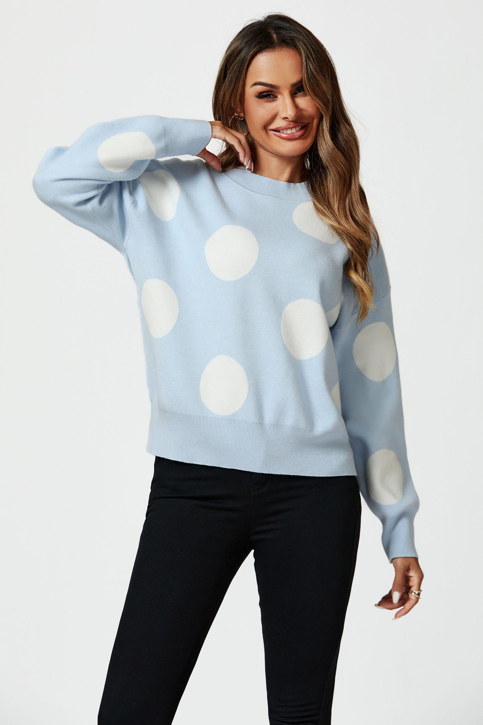 Dot Pattern Knitted Jumper In Blue by FS COLLECTION