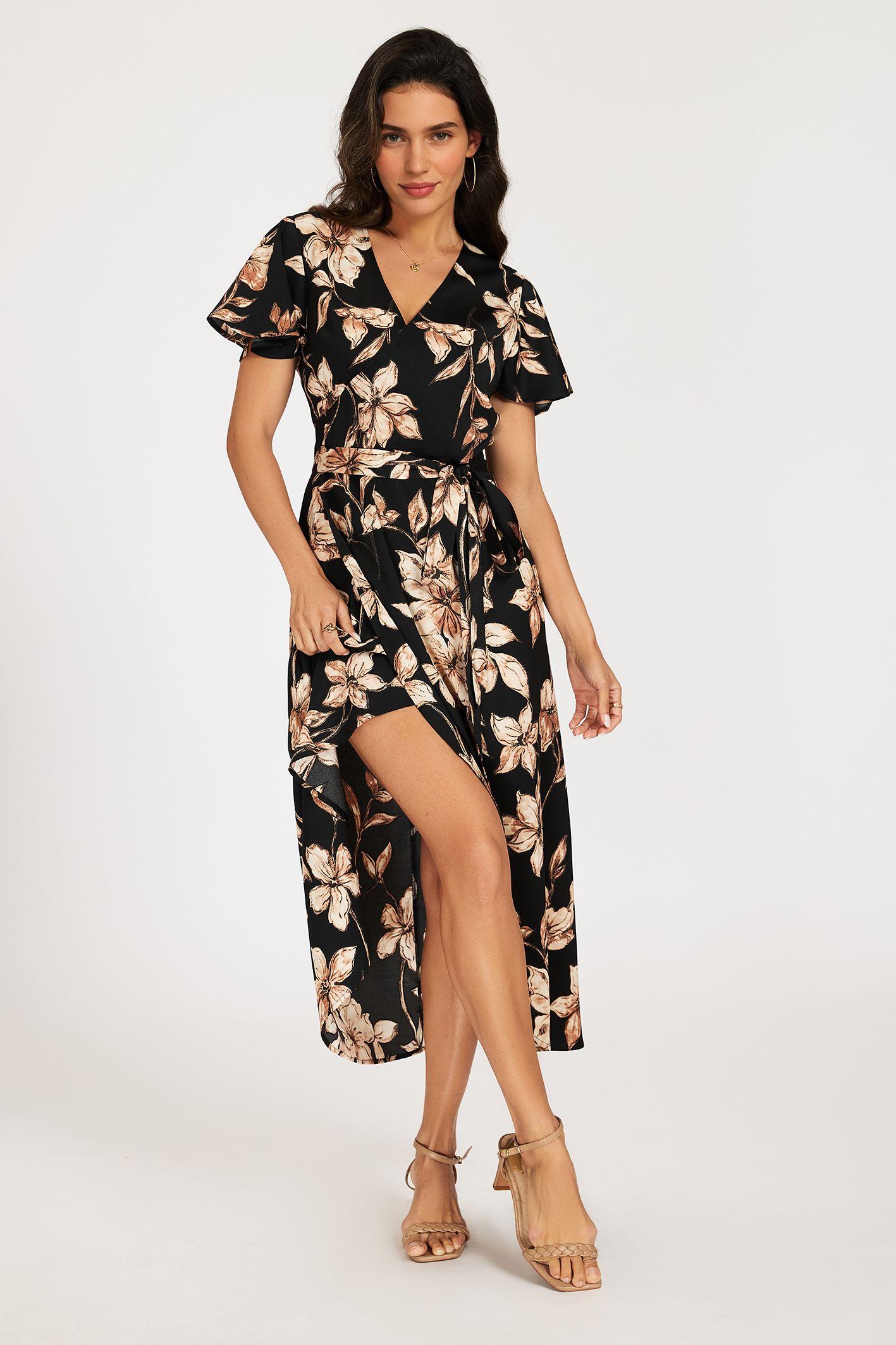 Flutter Sleeves Floral Wrap Midi Dress by FS COLLECTION