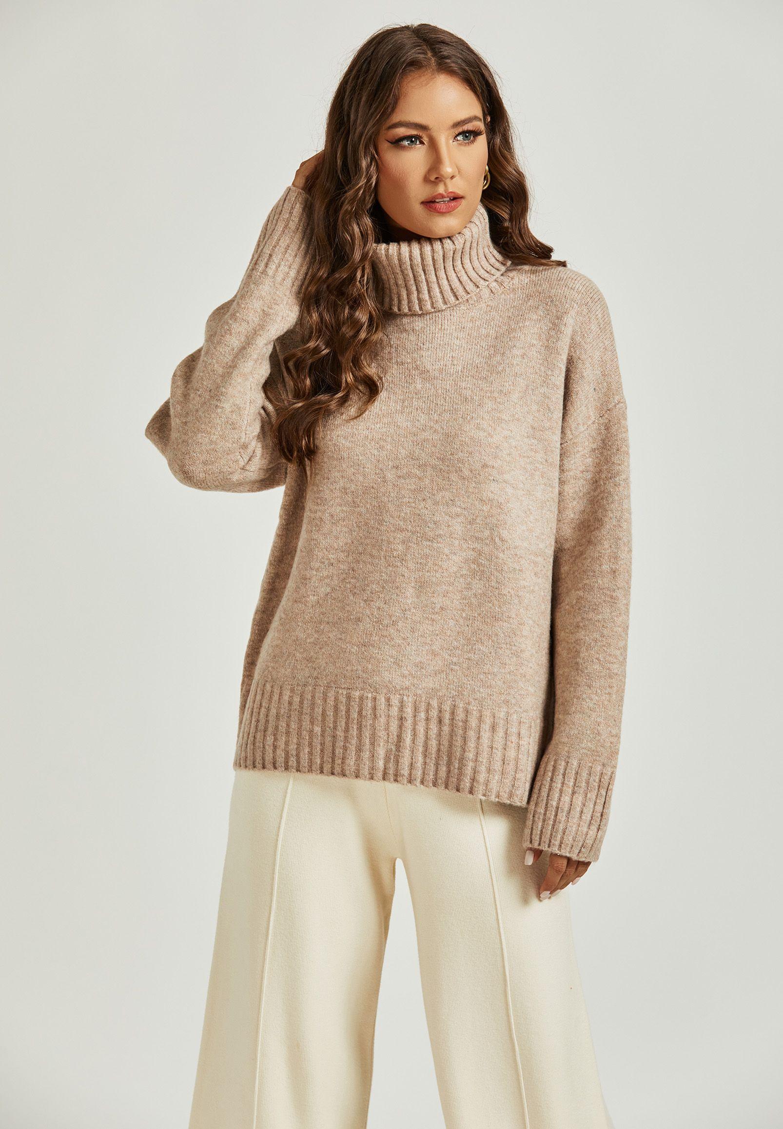 Jumper Top With High Neck In Camel by FS COLLECTION